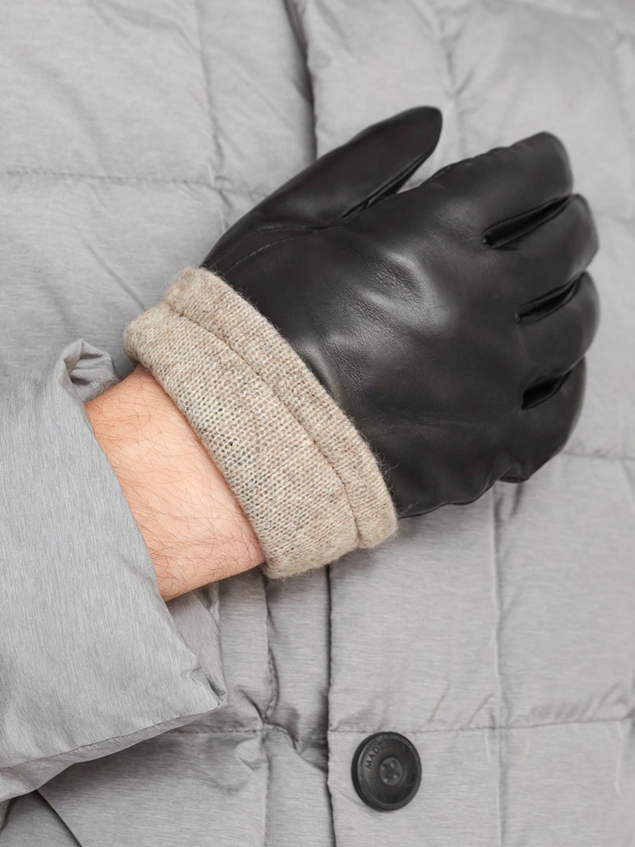Кожаные перчатки с текстильной окантовкой
